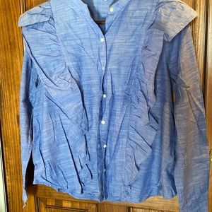 Gap Button Up Ruffled Long Sleeve Blouse